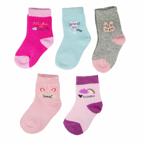 Lány zoknik - Nyuszis, cicás, színes mintákkal - 5 pár / csomag